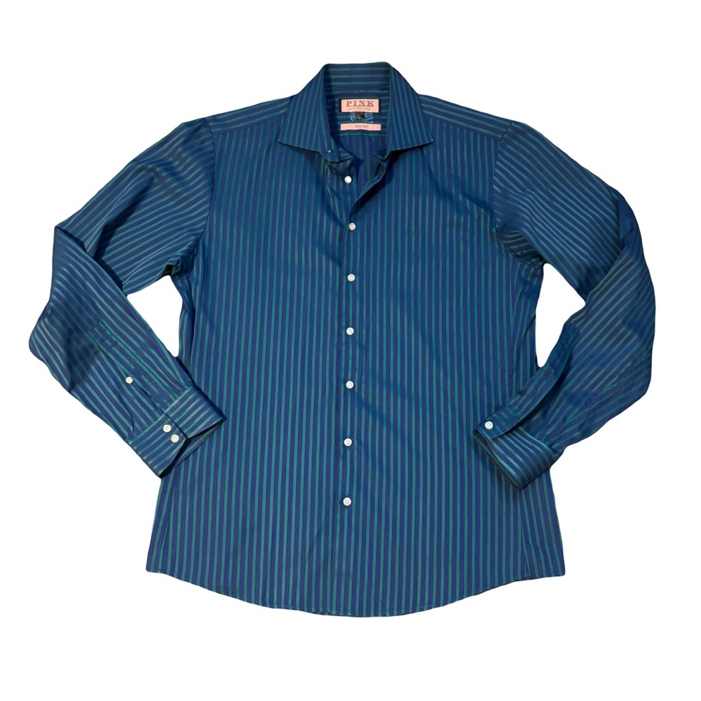 Thomas Pink Blue and green Striped Dress Shirt